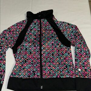 C9 by Champion Girls' Black Geometric Zip Hoodie with Pink & Teal Accents
